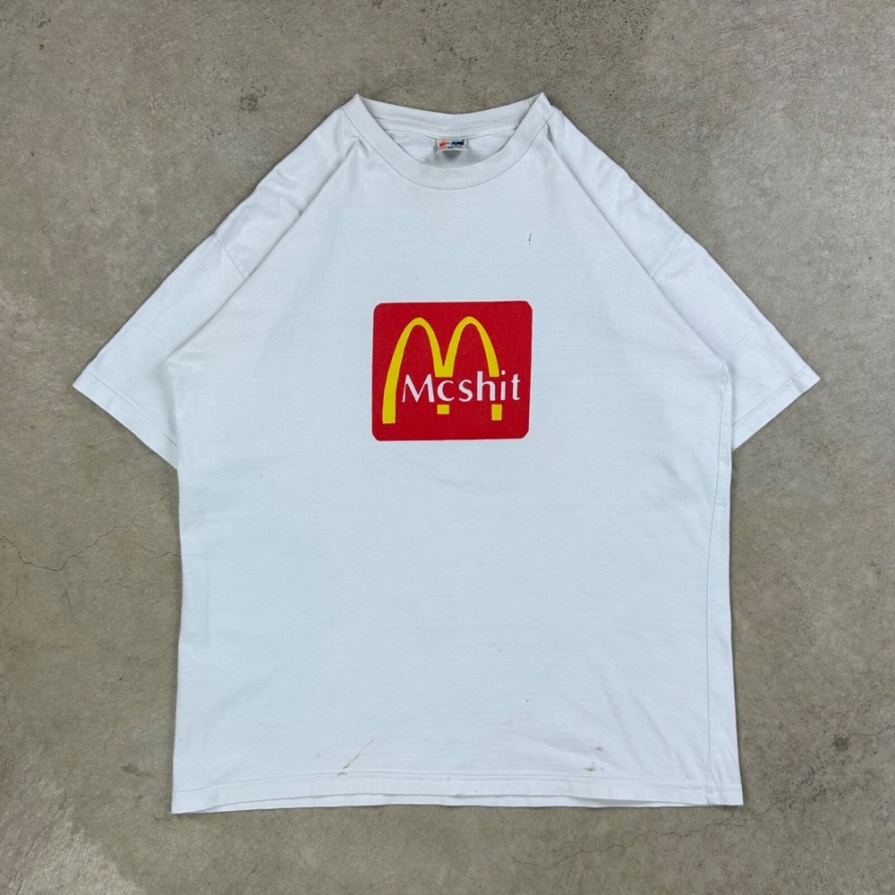 Vintage 90s Mcshit Shirt Adult‎ XL White McDonalds Parody Funny